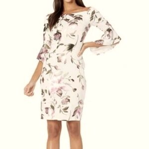 Bebe Floral Off-Shoulder‎ Dress Slip on white purple green size 6